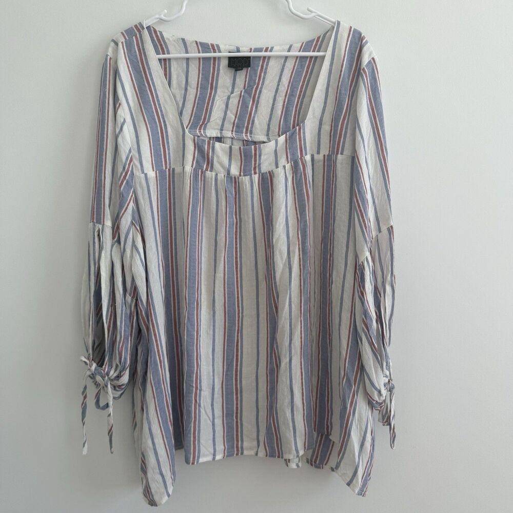 MOD Lusive Striped Peasant Blouse Square Neckline Boho Beachy Rayon Sz 2X